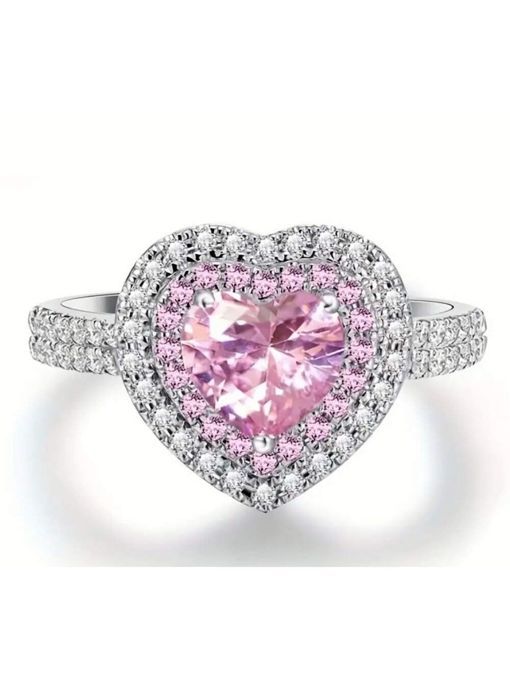 New - Enchanting 925 Silver Heart Shape Zirconia Ring - Size 6